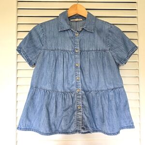 Madewell Women's Denim Tiered Top XXS Blue Denim Lightweight